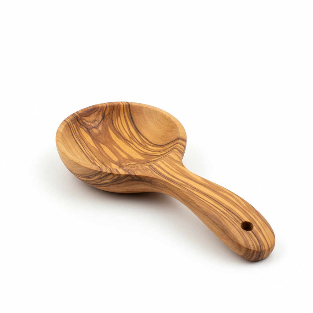 Round Olive Wood Cooking Spoon - Handmade Kitchen Utensil