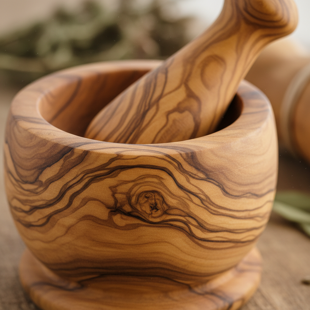 Close-up of olive wood grain detail